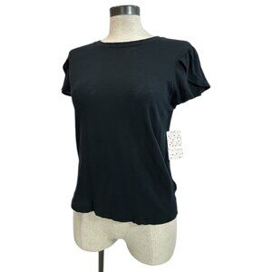 WE THE FREE Latte Tee Sz S Black Cotton Semi Sheer Flutter Sleeve Casual Minimal